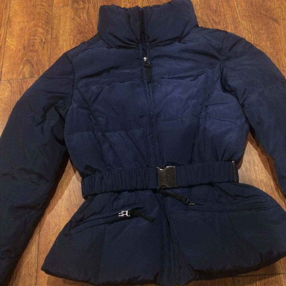 Zara Basic Down Filled Navy Jacket Sz S - image 2